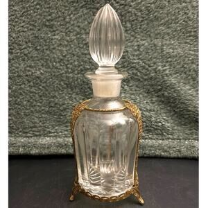 Baccarat Crystal Mounted Perfume Bottle with Bronze Filigree Antique